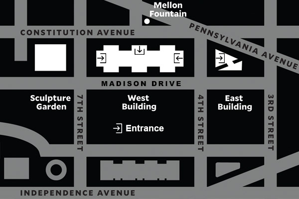 map of Gallery's campus between 3rd Street and 9th Street on Constitution Ave, NW