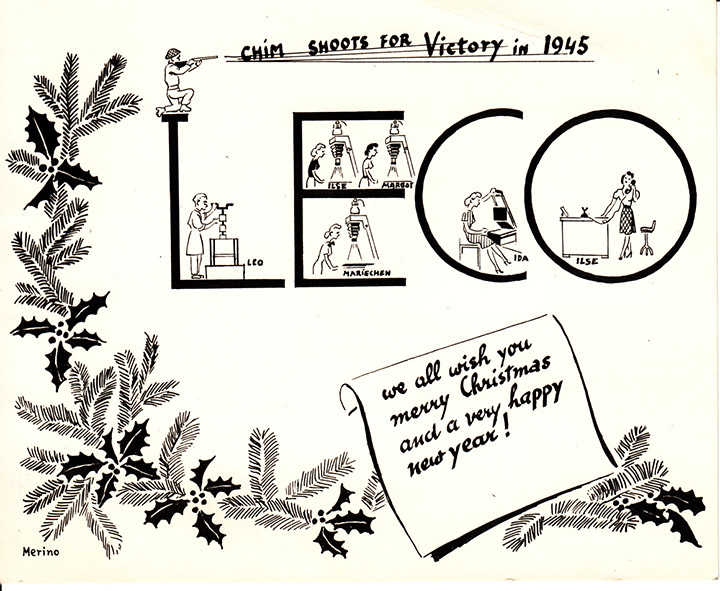 A wartime holiday card from the photo-finishing firm Leco depicts Chim as a soldier, December 1944, © Chim Archive