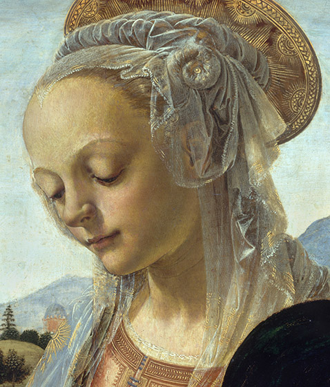 Detail of the head of Mary from Andrea del Verrocchio, Madonna and Child