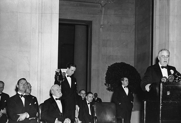 President Franklin D. Roosevelt speaking at the dedication of the National Gallery of Art, March 17, 1941. National Gallery of Art, Gallery Archives.