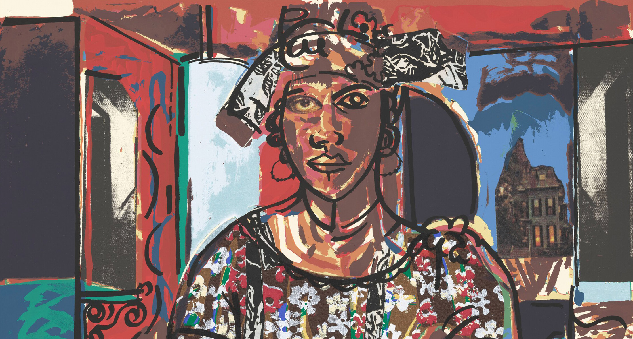 Detail of the face of  the woman in the Woman in Interior, 2008 by David C. Driskell