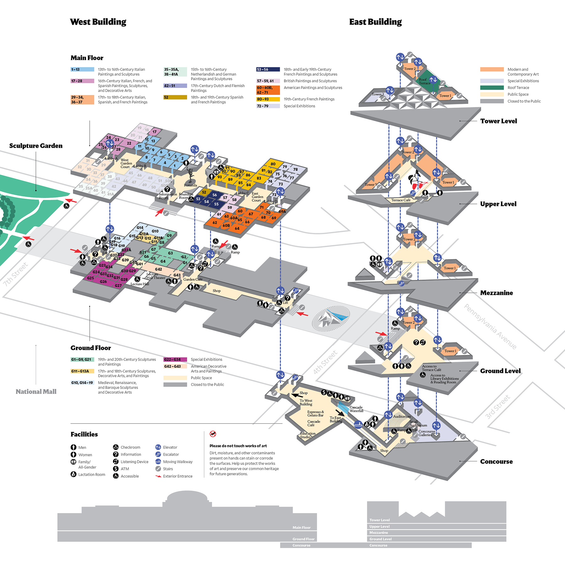 Floor plan of the West and East Buildings of the National Gallery of Art