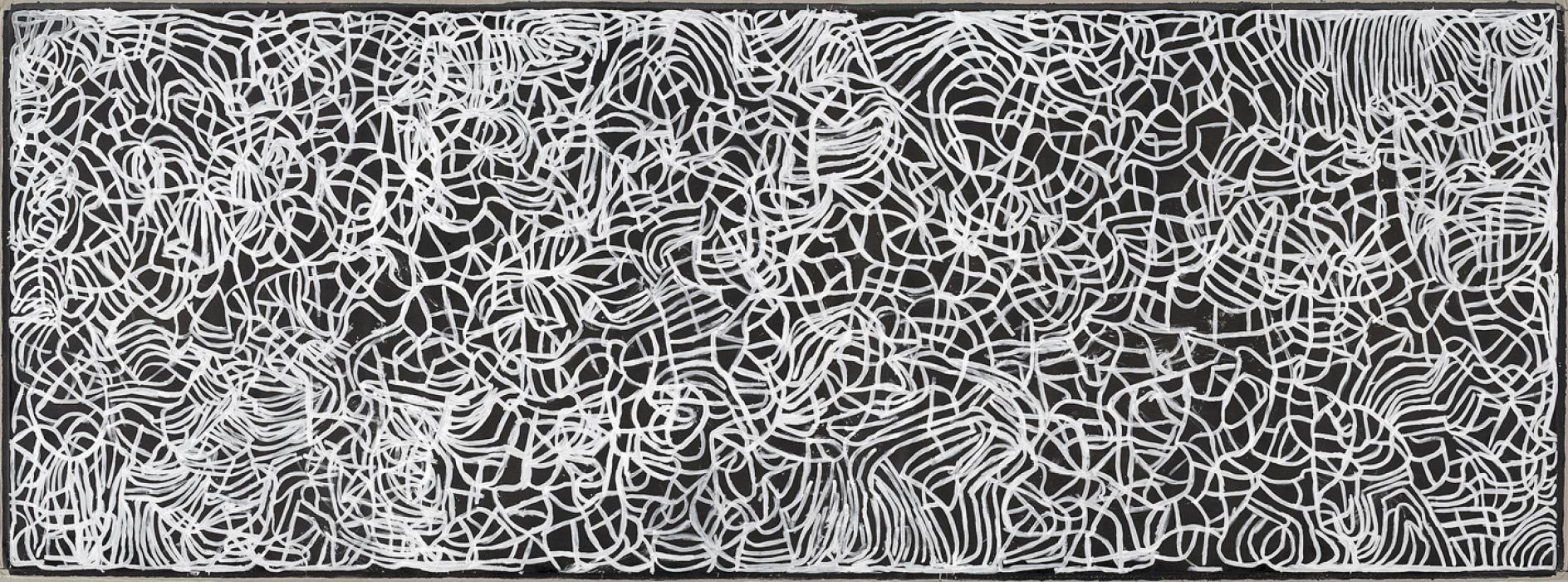 image: Emily Kam Kngwarray (Anmatyerr) (artist), Anwerlarr Anganenty (Big Yam Dreaming) (title)